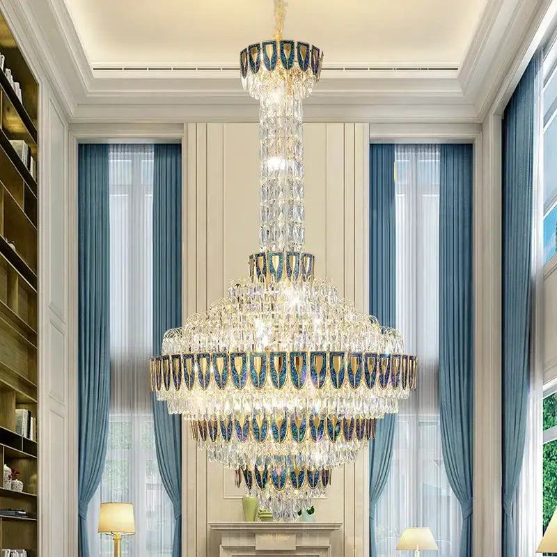 Modern gold and iridescent blue decorbites crystal chandelier living room