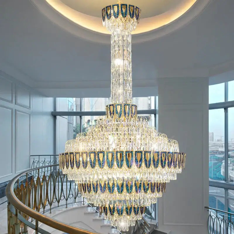 Modern gold and iridescent blue decorbites crystal chandelier living room