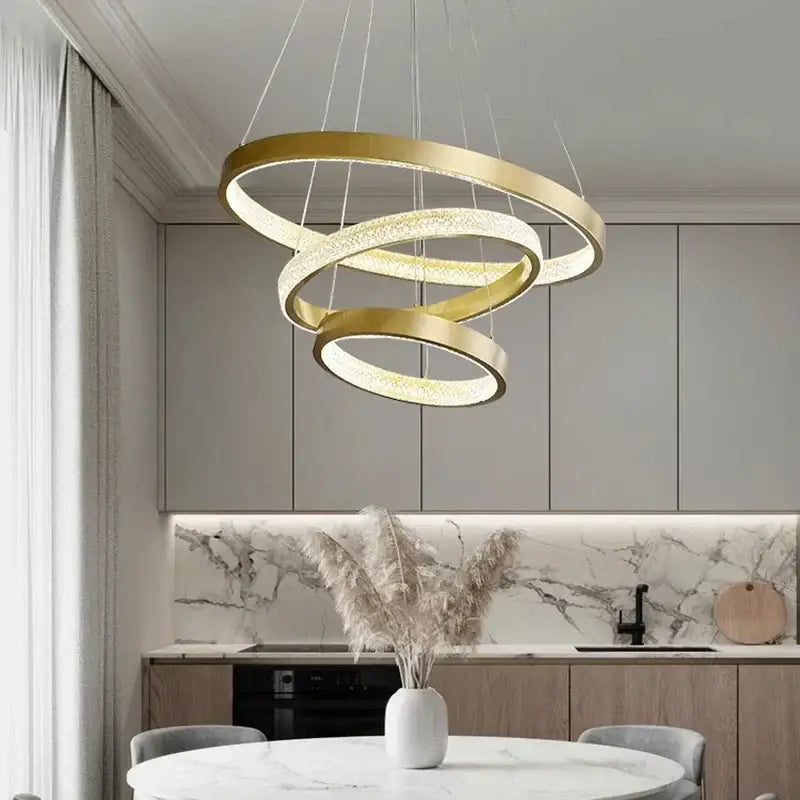 Modern gold textured crystal chandelier dining room pendant light