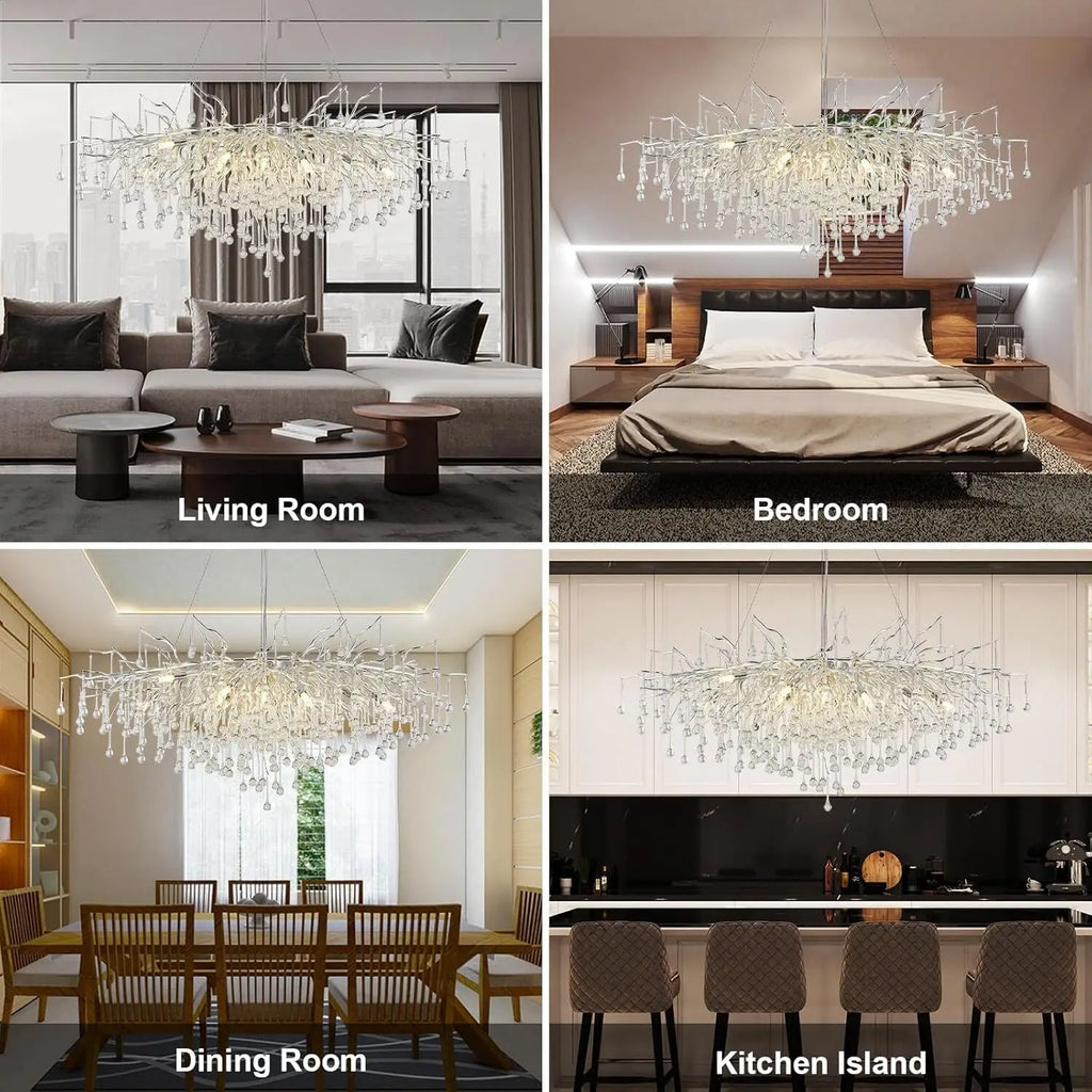 Modern branching crystal chandelier for living room aluminum lamp