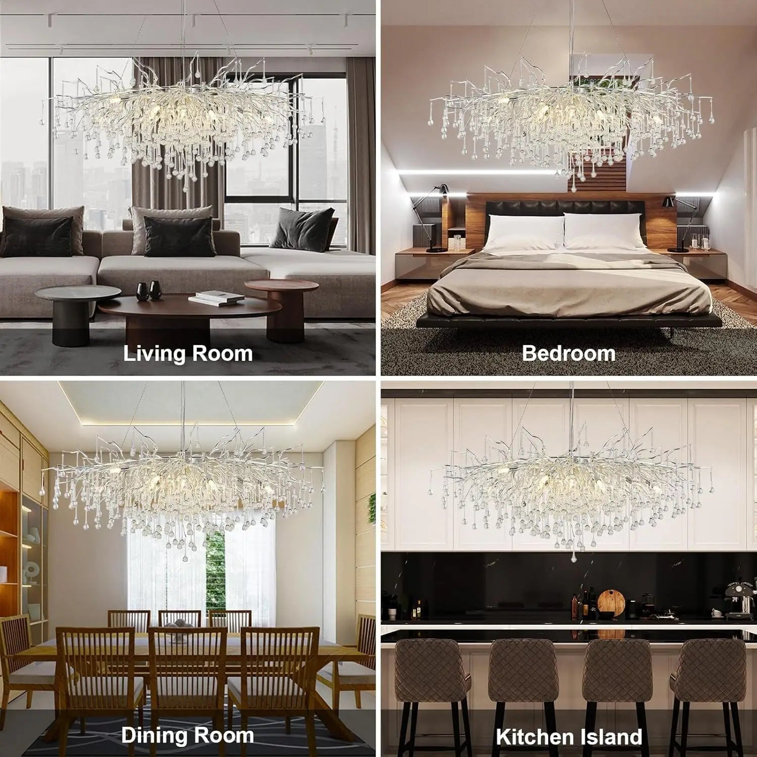 Modern branching crystal chandelier for living room aluminum lamp