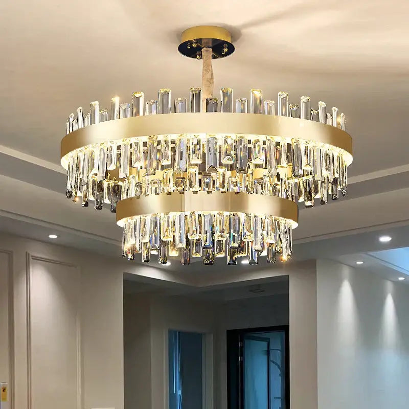 Gold double tier crystal chandelier for living room dining
