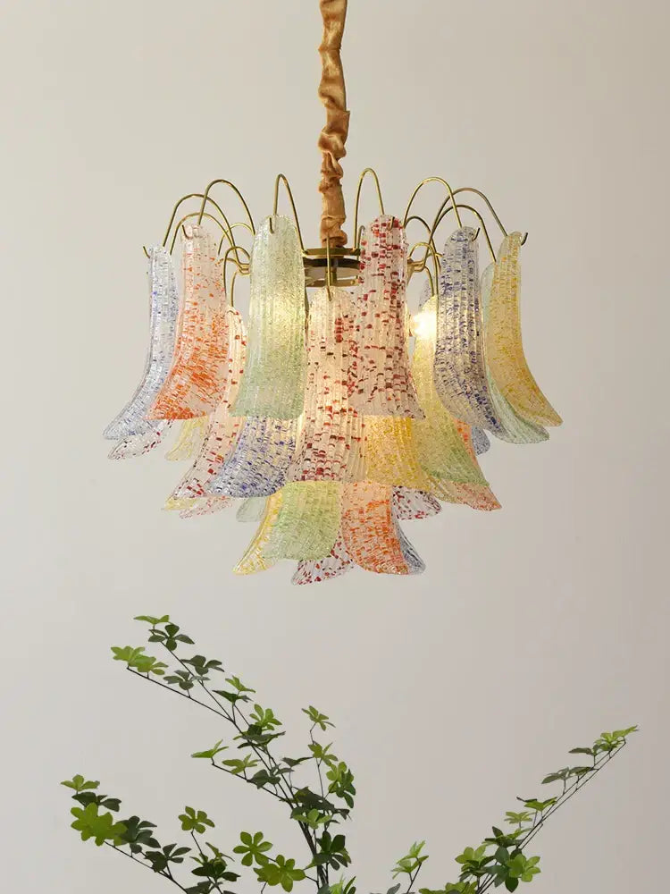 French light luxury pastel glass crystal chandelier dining room