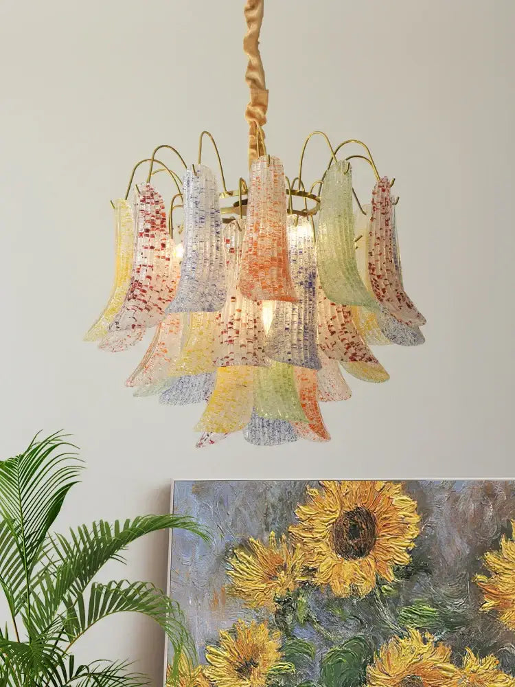 French light luxury pastel glass crystal chandelier dining room