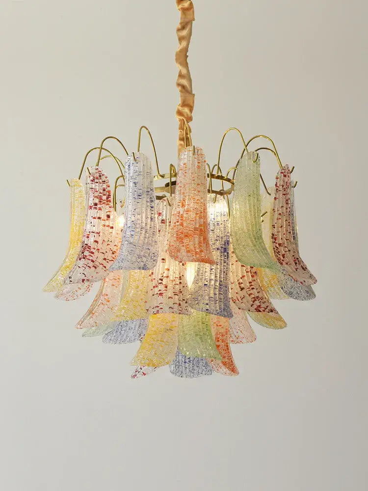 French light luxury pastel glass crystal chandelier dining room