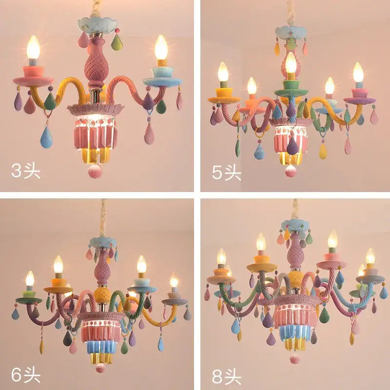 Pastel multi color decorbites crystal chandelier girl bedroom lamp