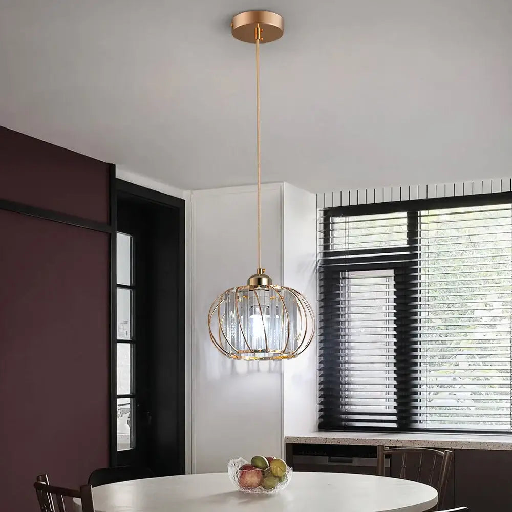 Modern gold crystal cage pendant light fixture for dining room