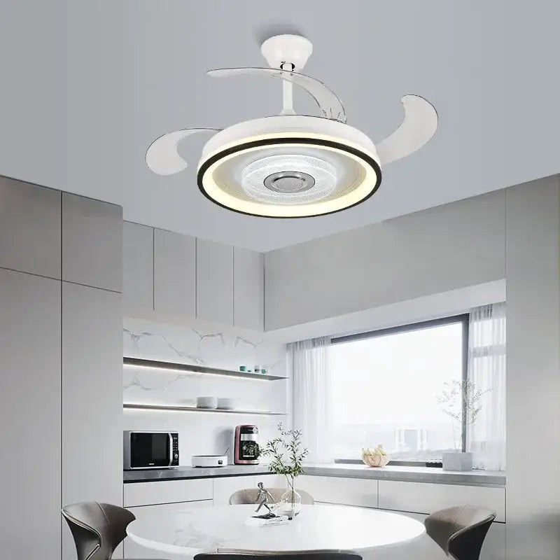 Modern black & white crystal chandelier led ceiling fan living room
