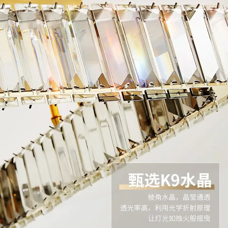 Luxury gold rectangular crystal chandelier led ceiling light bedroom