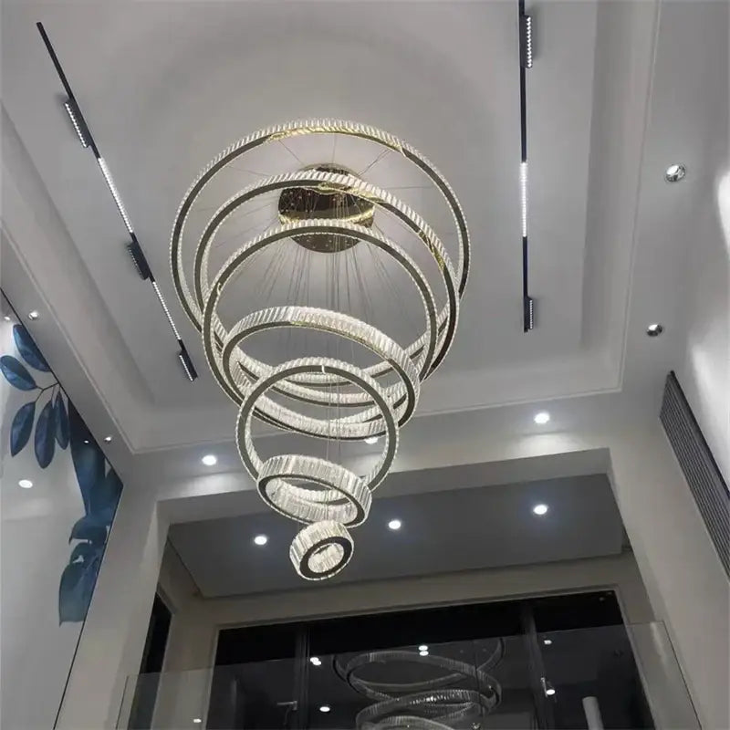 Modern gold spiral crystal chandelier staircase pendant light