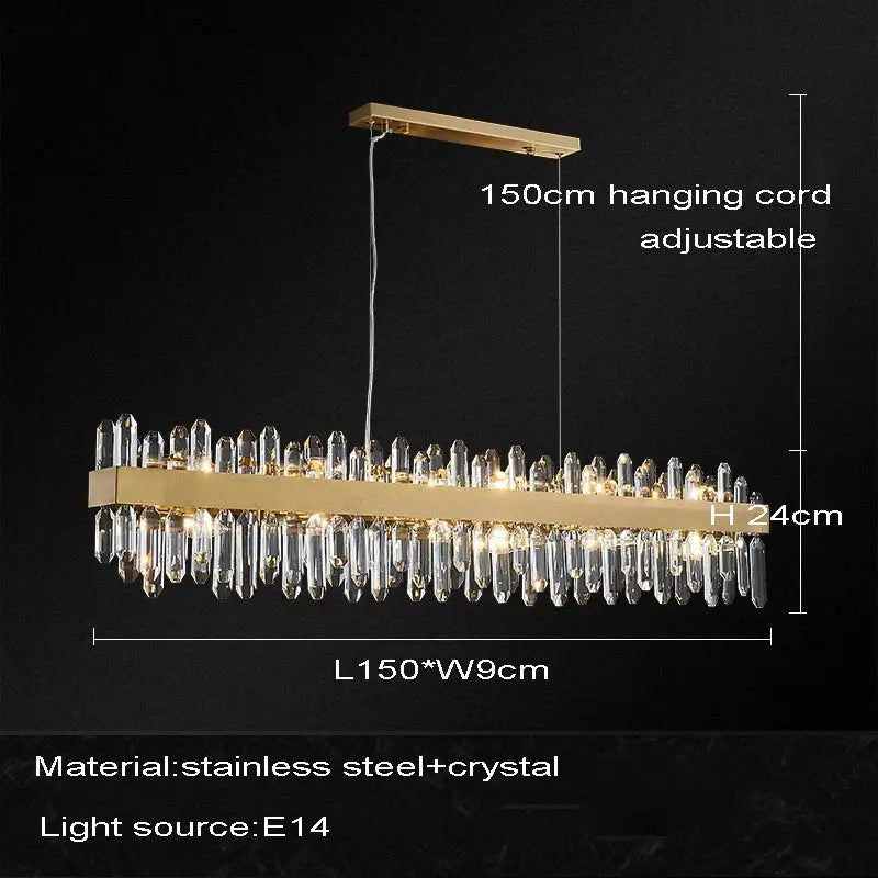 Modern gold oval crystal chandelier led dining room light