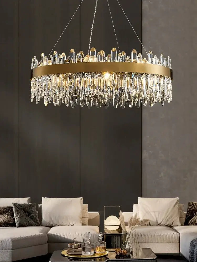 Modern gold oval crystal chandelier led dining room light