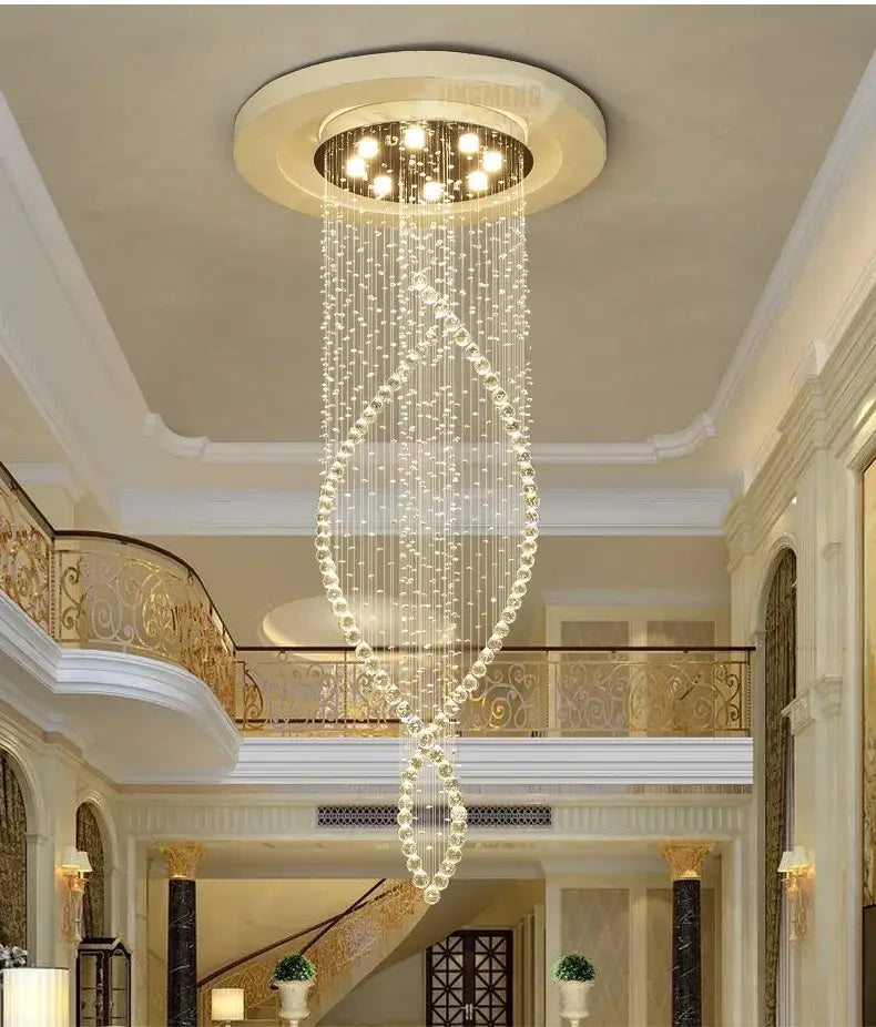 Luxurious cascading glass crystal chandelier for villa hall stairs