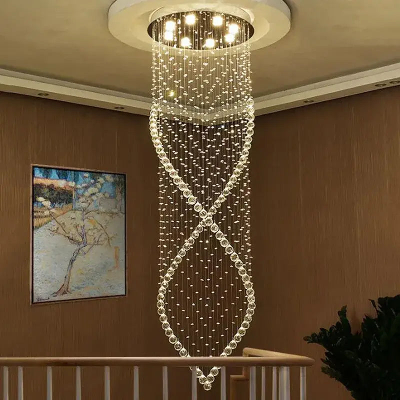 Luxurious cascading glass crystal chandelier for villa hall stairs