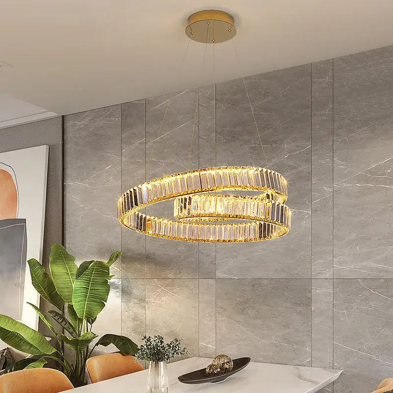 Modern gold crystal chandelier led light fixture dining room