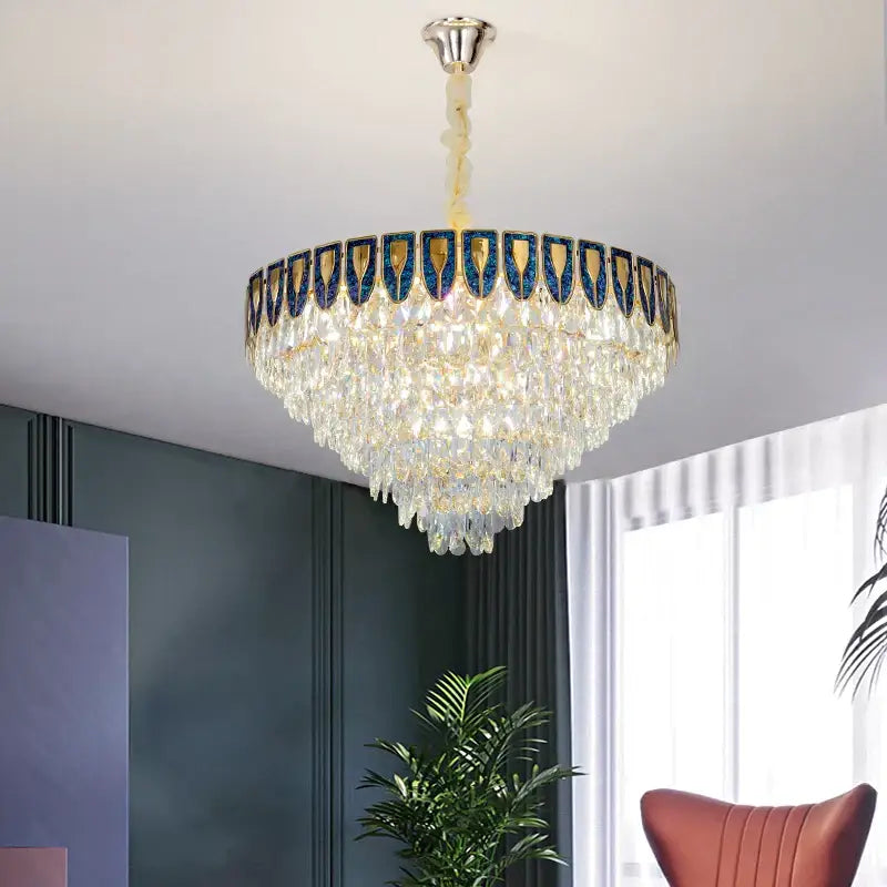 Luxury blue & gold tiered decorbites crystal chandelier living room