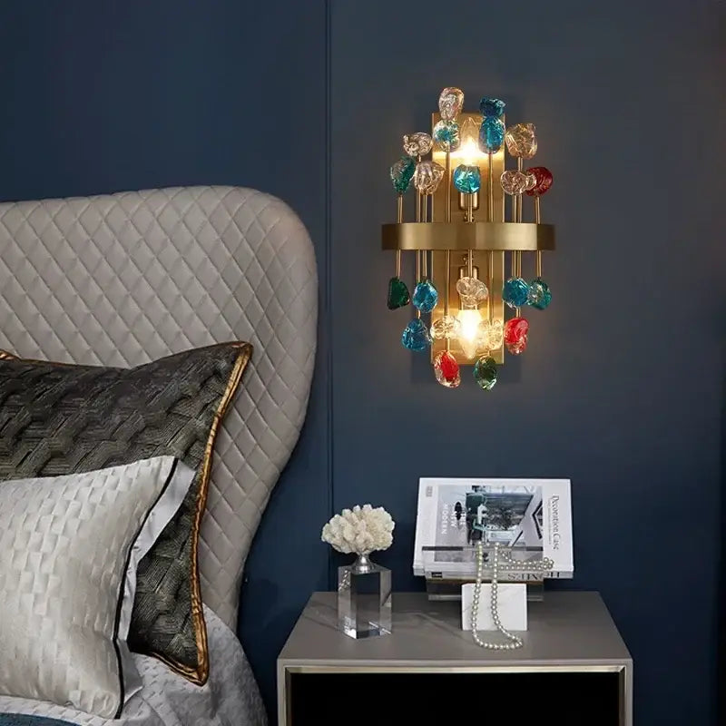 Multicolor crystal chandelier gold lighting fixture for dining room