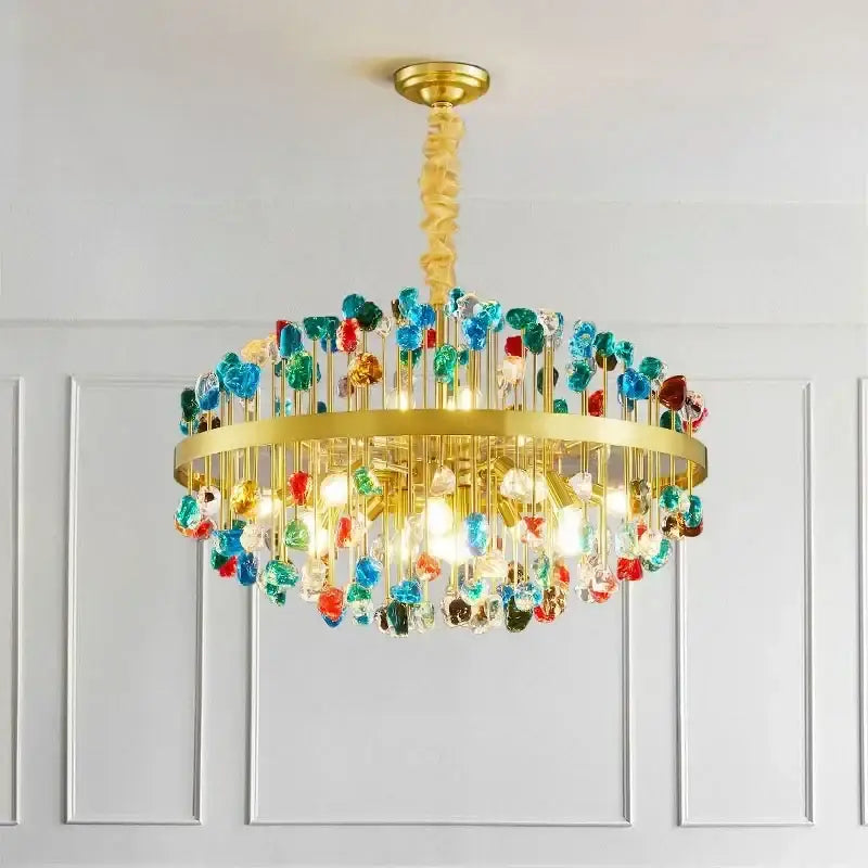Multicolor crystal chandelier gold lighting fixture for dining room