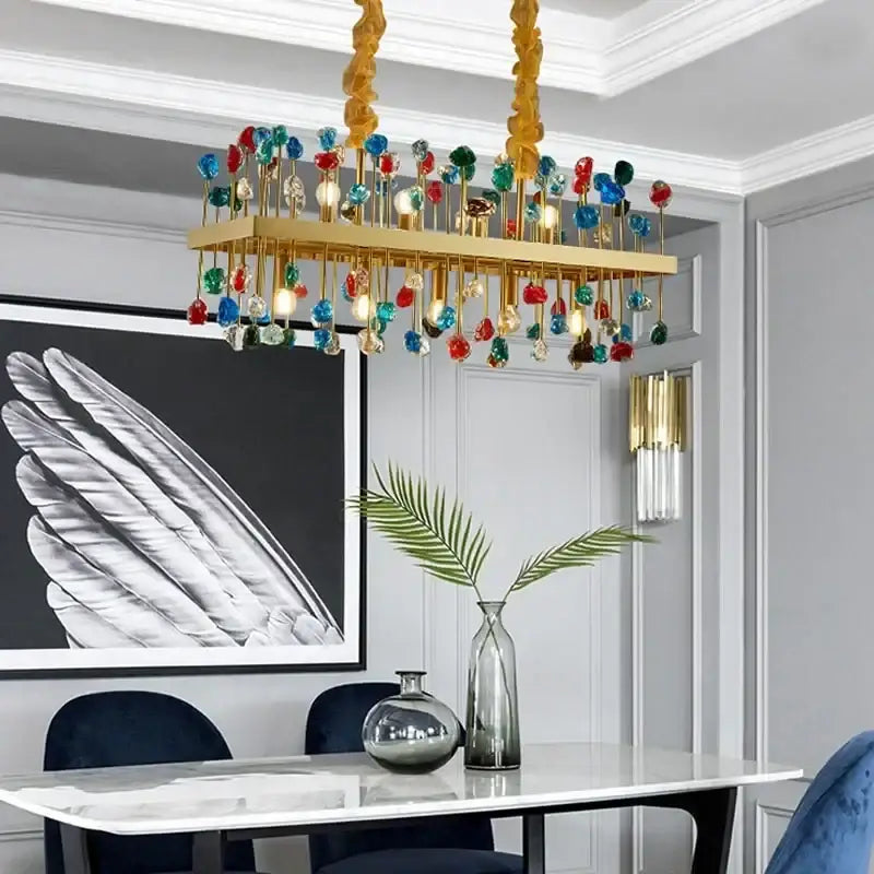 Multicolor crystal chandelier gold lighting fixture for dining room