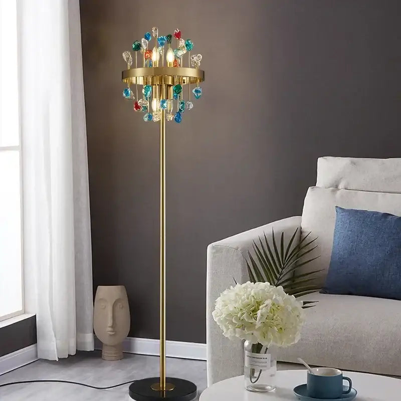 Multicolor crystal chandelier gold lighting fixture for dining room