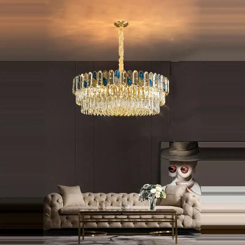 Gold and blue crystal chandelier led living room lighting