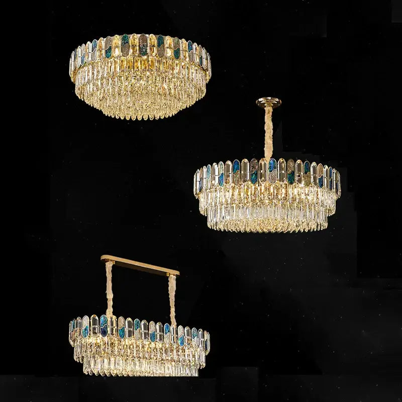 Gold and blue crystal chandelier led living room lighting