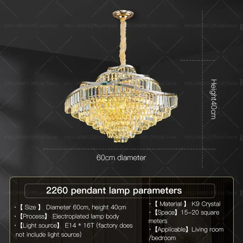 Decorbites crystal chandelier golden layered light for living room