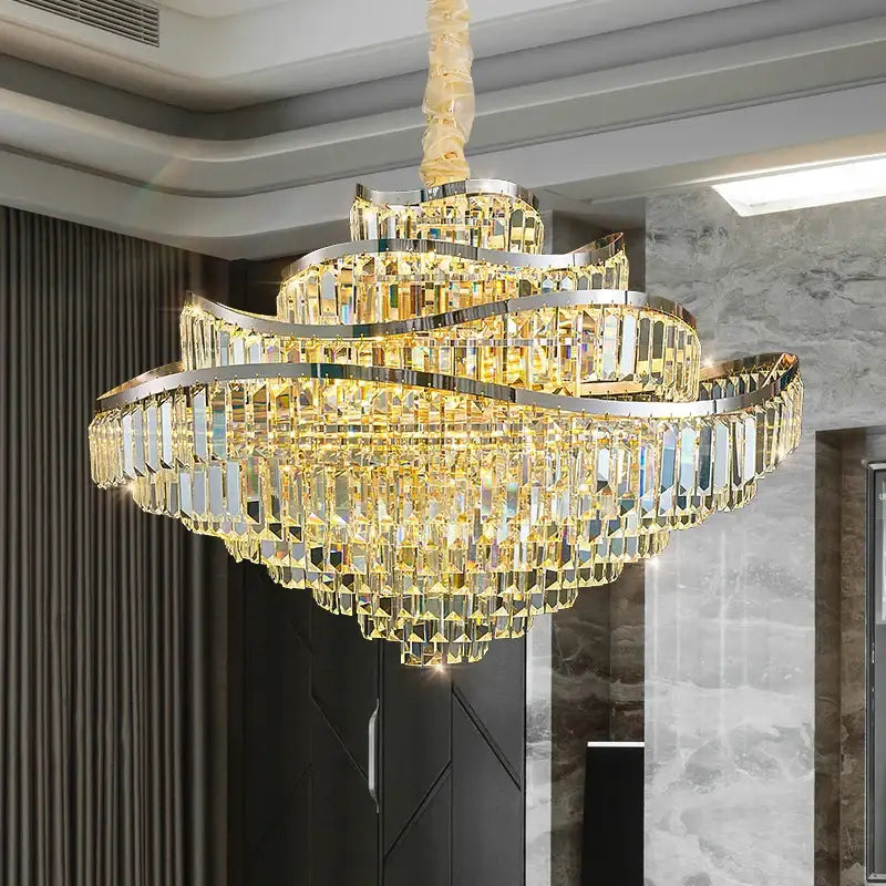 Decorbites crystal chandelier golden layered light for living room