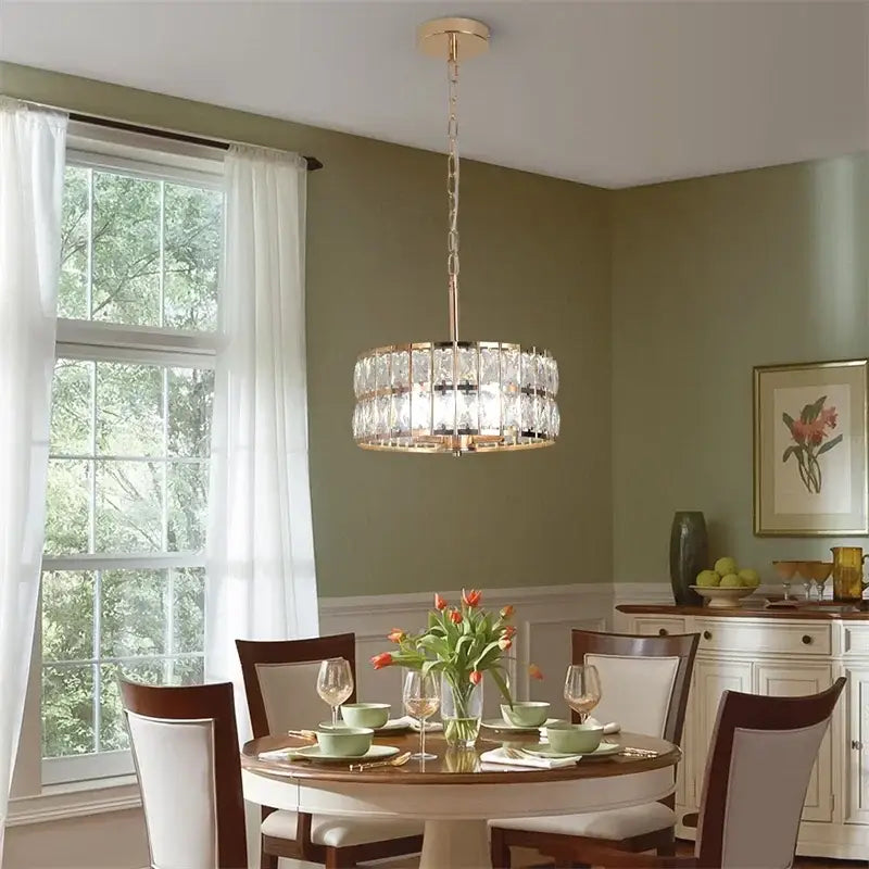 Modern gold tiered crystal chandelier led pendant light dining room