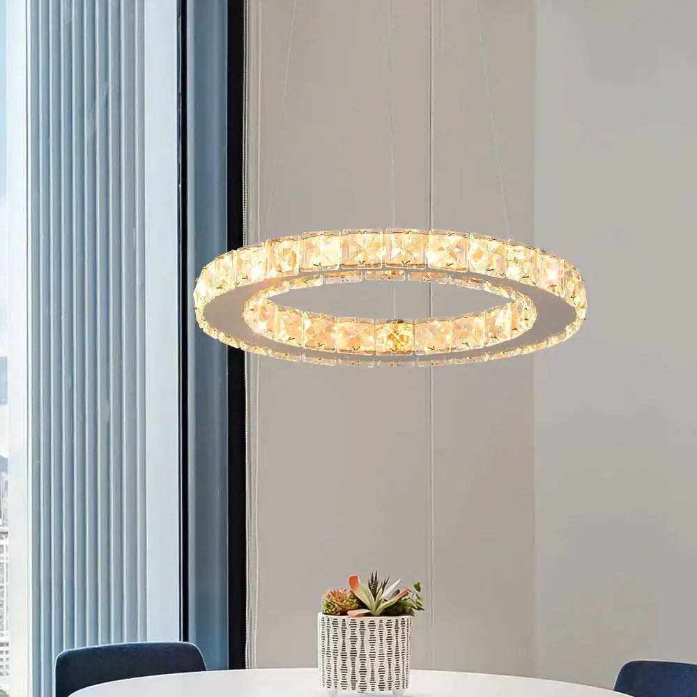 Modern gold ring crystal chandelier led pendant lighting living room