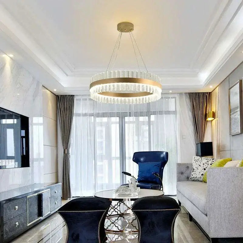 Modern gold crystal led ring chandelier for dining room