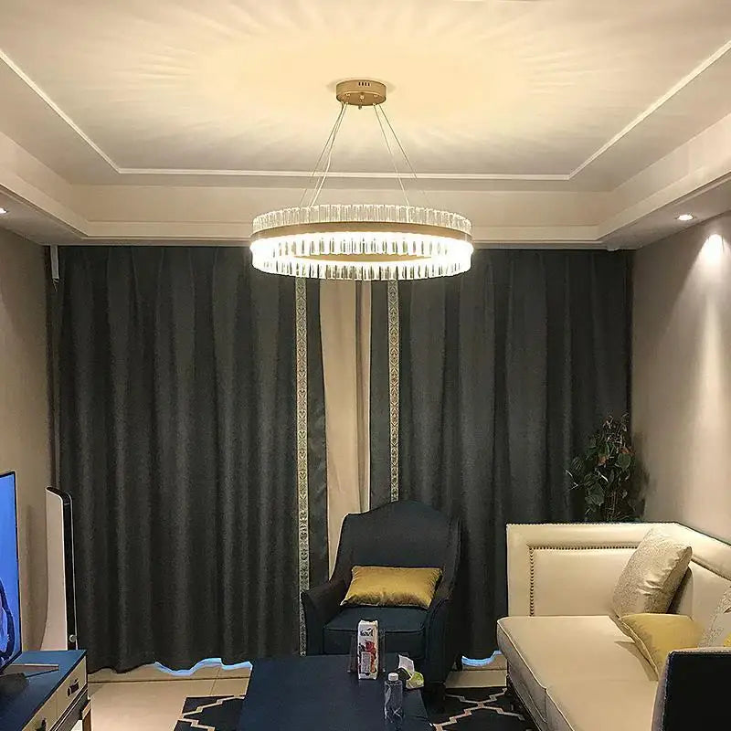 Modern gold crystal led ring chandelier for dining room