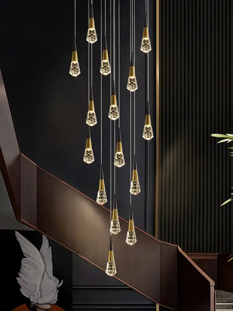 Modern gold crystal chandelier led staircase light for living room