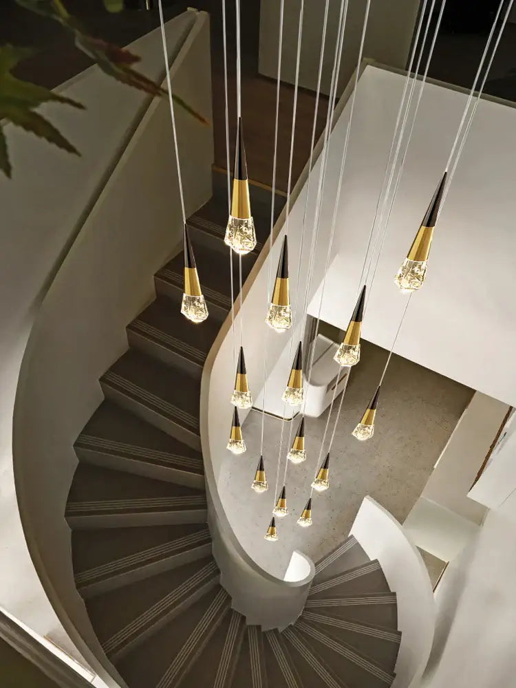 Modern gold crystal chandelier led staircase light for living room