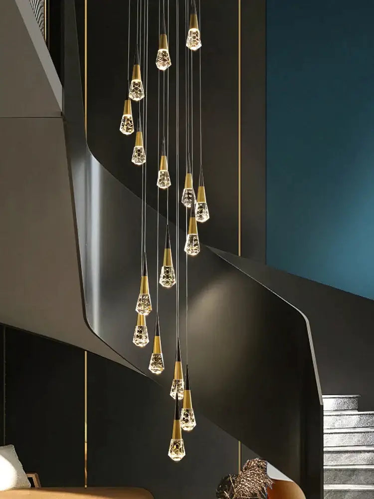 Modern gold crystal chandelier led staircase light for living room