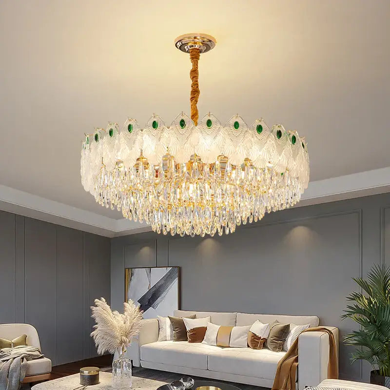 French luxury green and gold decorbites crystal chandelier living room
