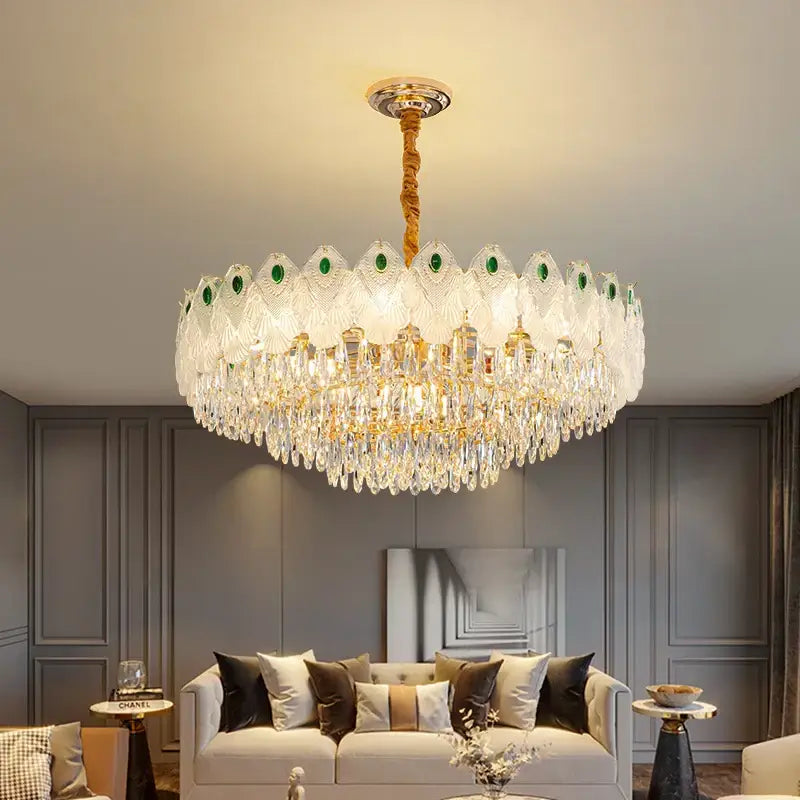 French luxury green and gold decorbites crystal chandelier living room