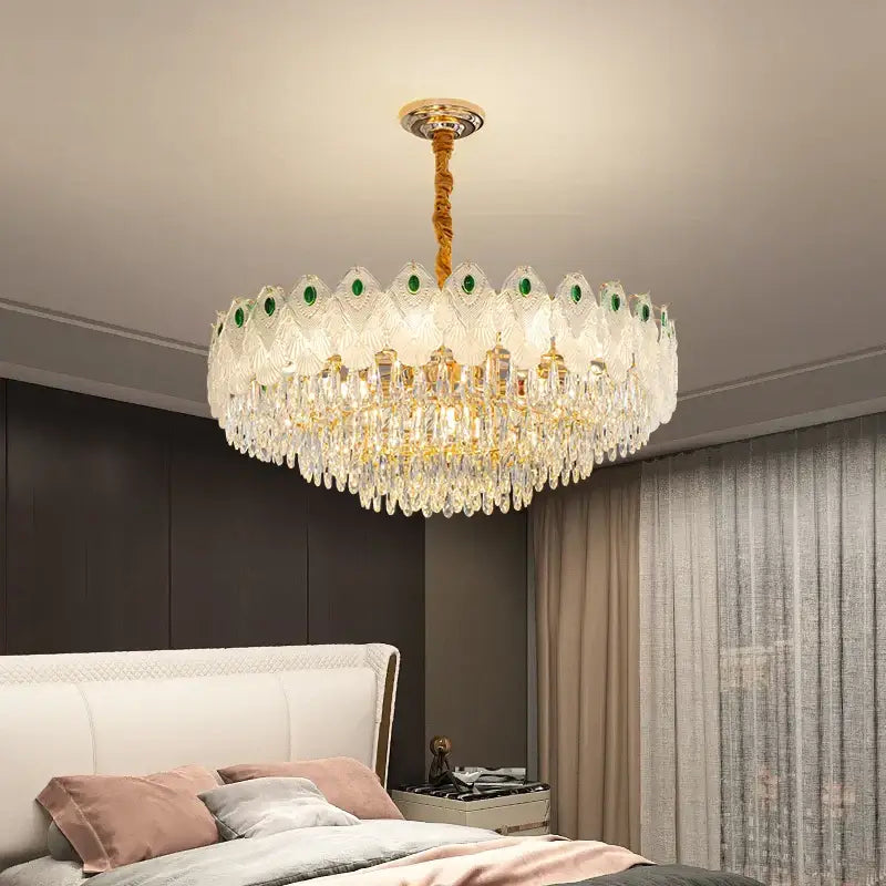 French luxury green and gold decorbites crystal chandelier living room