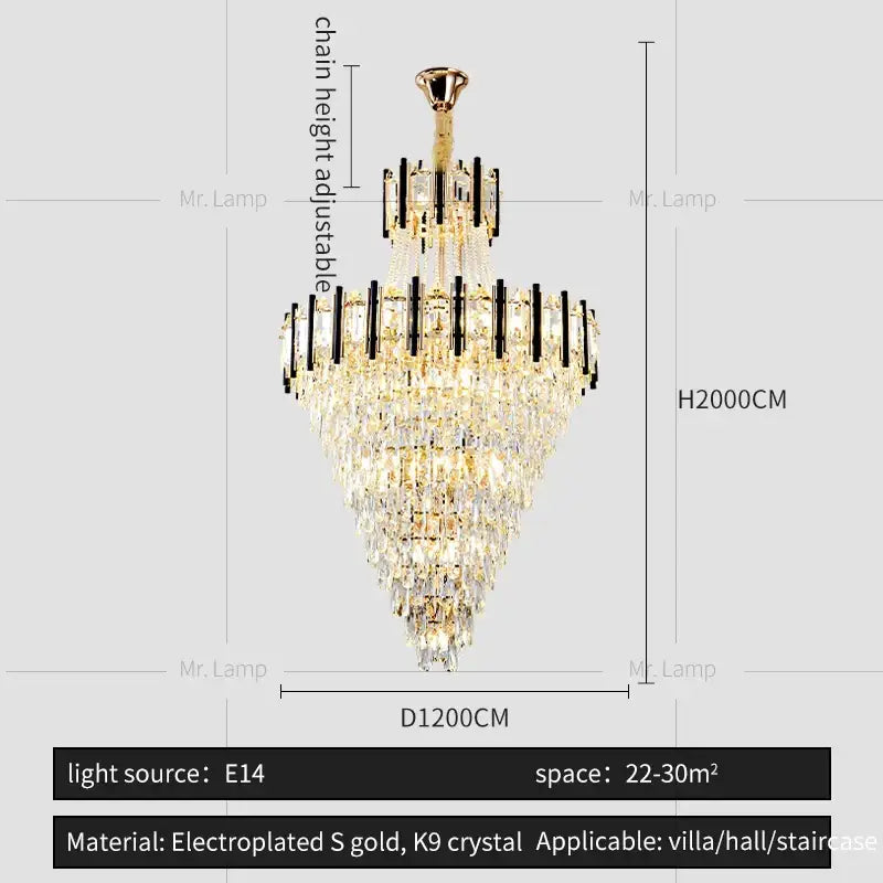 Luxury black & gold decorbites crystal chandelier light living room