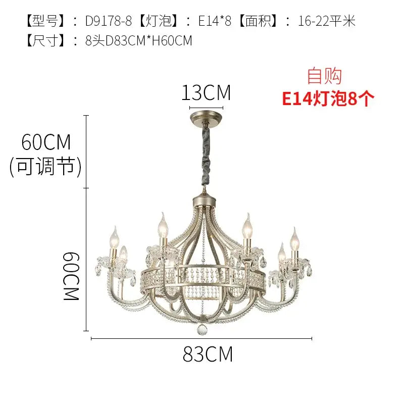 Antique silver decorbites crystal chandelier bedroom pendant light