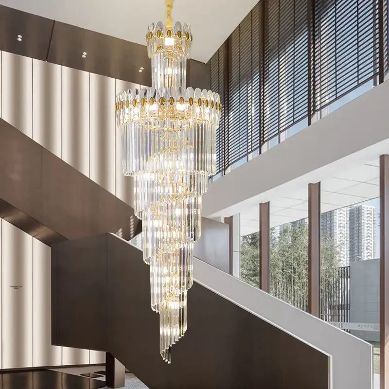 Decorbites crystal chandelier gold multi tiered stairwell lighting