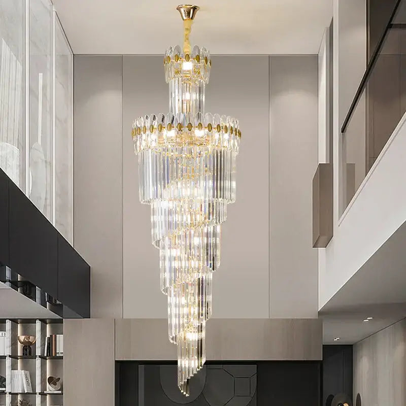 Decorbites crystal chandelier gold multi tiered stairwell lighting