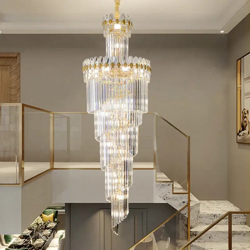 Decorbites crystal chandelier gold multi tiered stairwell lighting