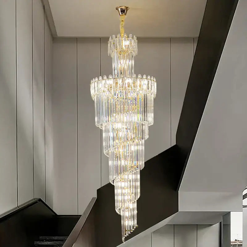 Decorbites crystal chandelier gold multi tiered stairwell lighting