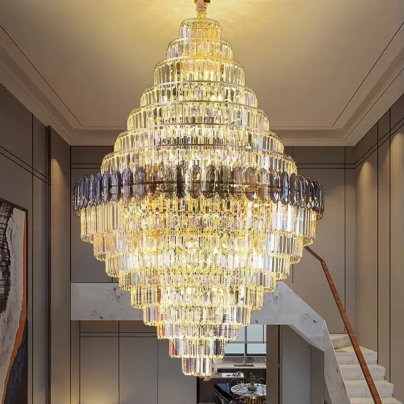 Decorbites crystal chandelier amber & clear stairwell lighting
