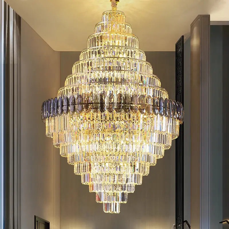 Decorbites crystal chandelier amber & clear stairwell lighting
