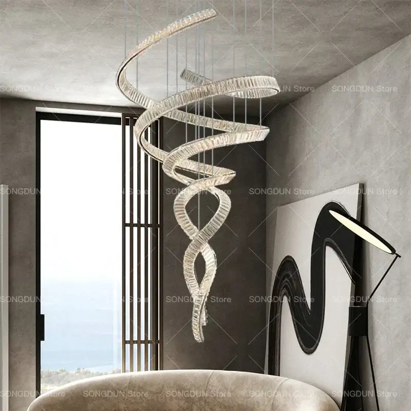 Modern spiral silver decorbites crystal chandelier living room light