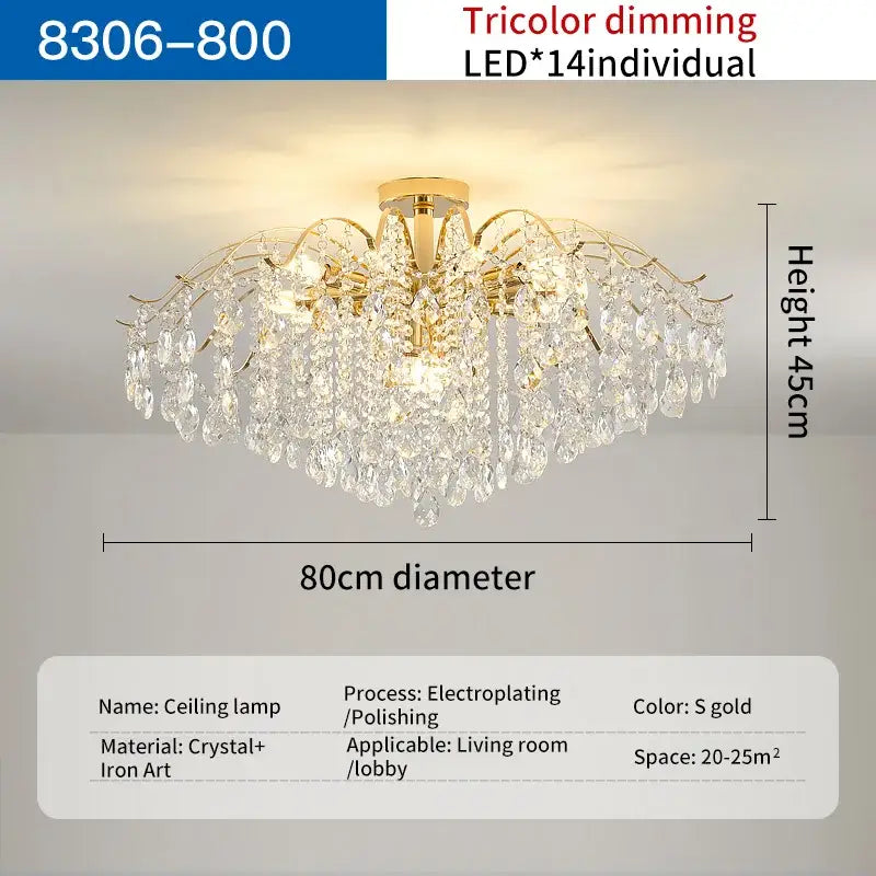 French retro gold decorbites crystal chandelier dining room light