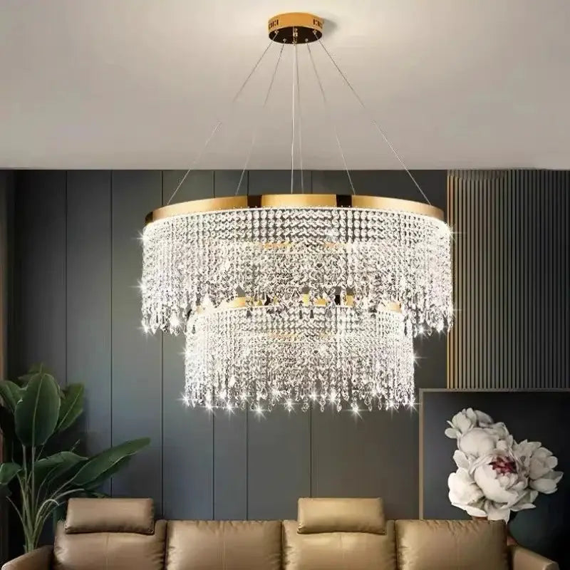 Decorbites crystal chandelier luxury gold tiered dining room light