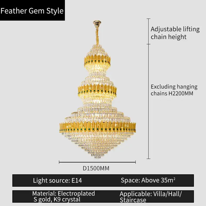Luxury gold & emerald decorbites crystal chandelier living room light